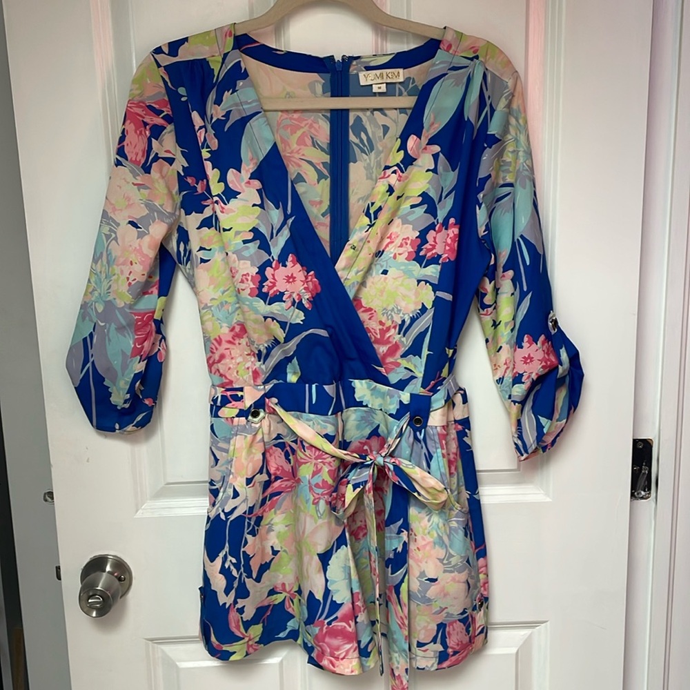 Yumi Kim Romper Blue Zean Floral Tropical Print